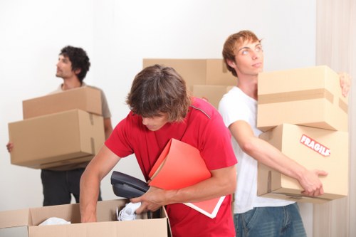 Packed boxes and furniture ready for transport by local movers