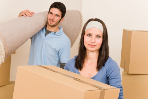 Professional man and van service handling office and household items safely